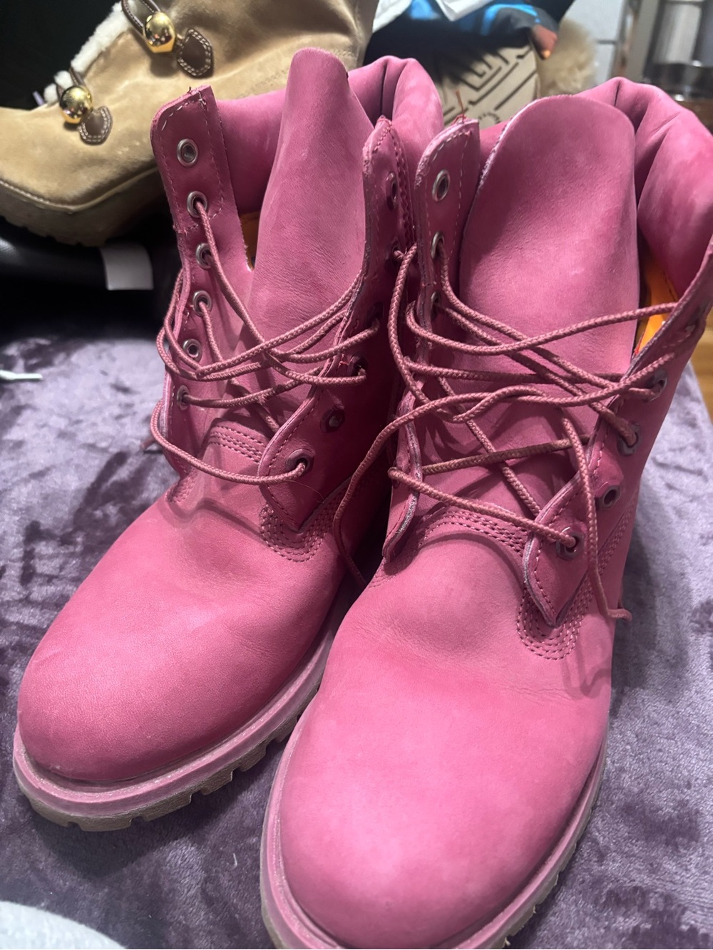 Timberland Pink Lace-Up Women's Nubuck Boots